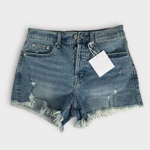 NWT Pistola Sammy High Rise Denim Shorts - 26 - Blue - Distressed Frayed Hem